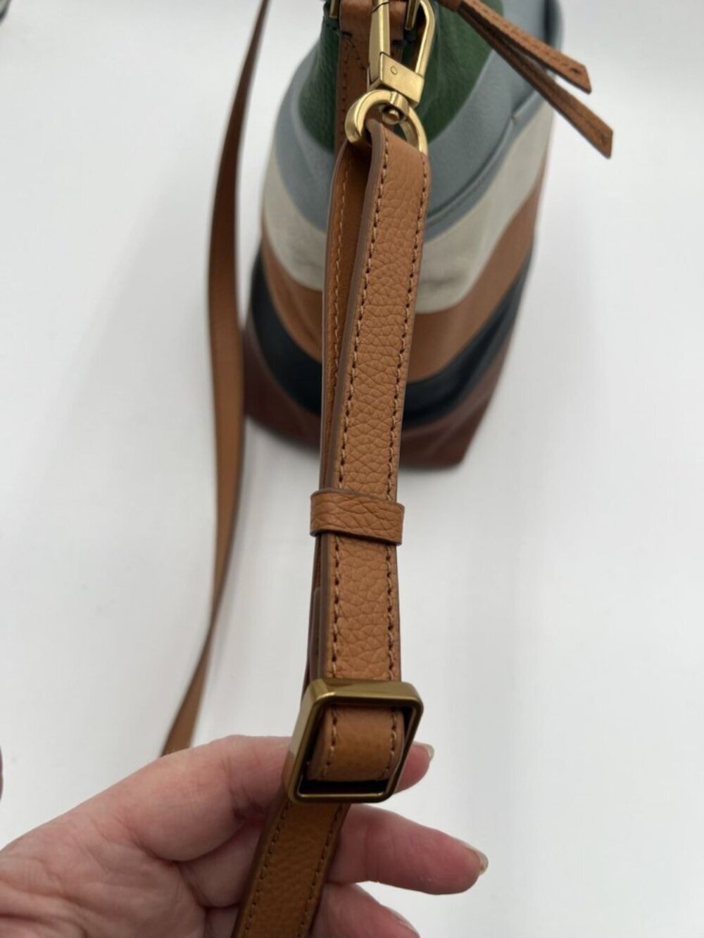 Fossil Julianna Hobo Bag Leather Colorblock Strip Shoulder Purse Key Charm EUC - Picture 13 of 16